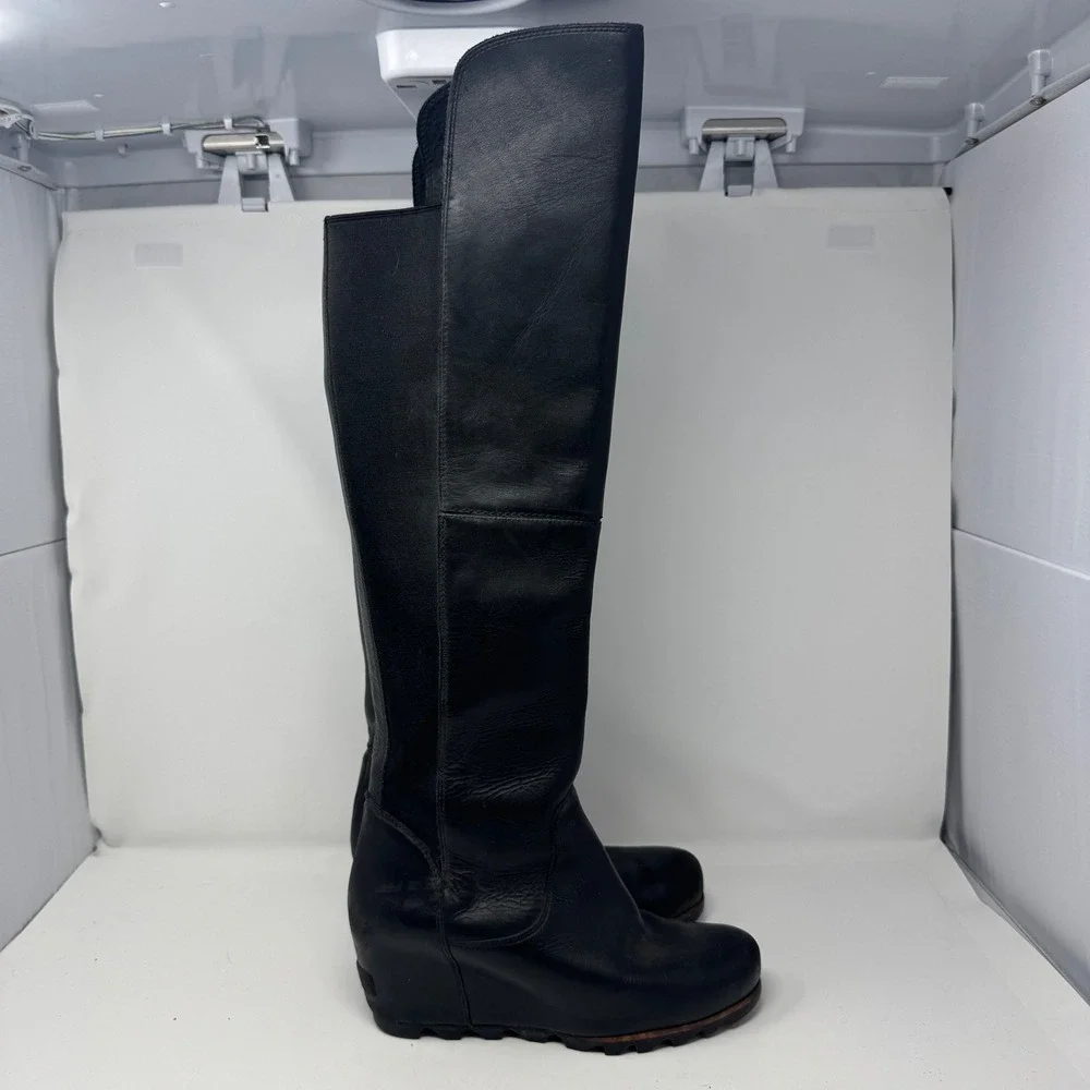 Sorel Fiona Black Leather Over The Knee Boots NL2594-010 Womens 10